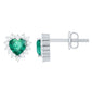 Heart Shaped Lab Created Emerald and Diamond Halo Stud Earrings