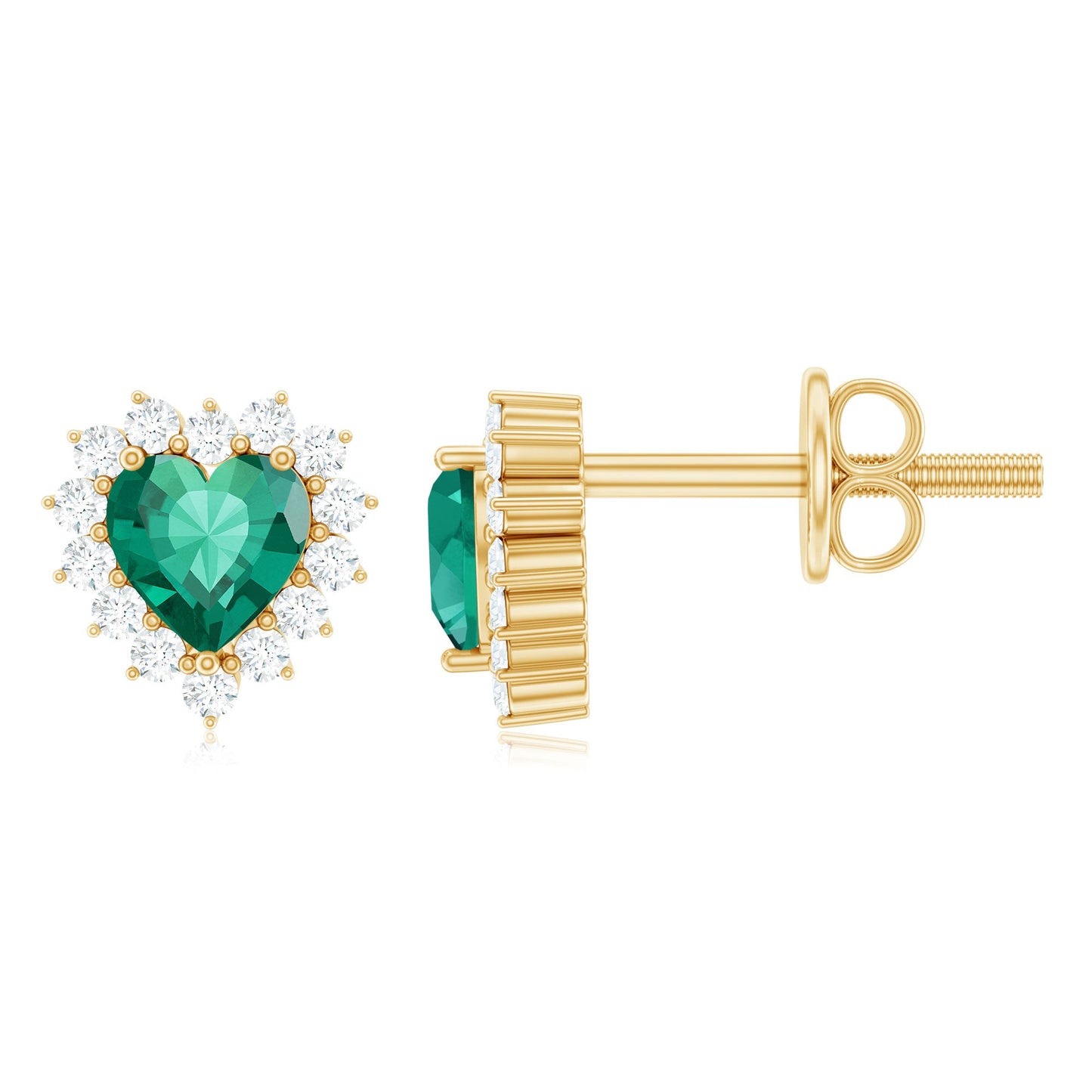 Heart Shaped Lab Created Emerald and Diamond Halo Stud Earrings