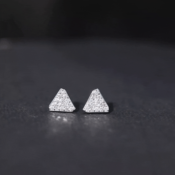 Genuine Diamond Triangle Stud Earrings
