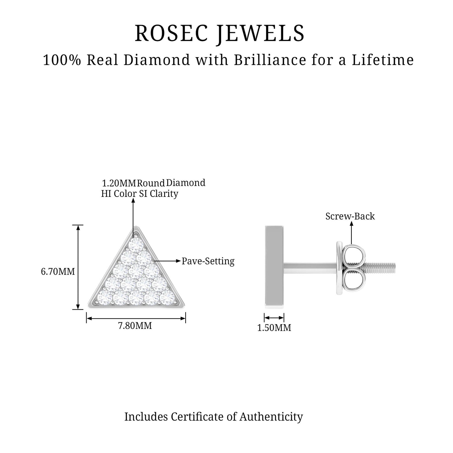 Genuine Diamond Triangle Stud Earrings