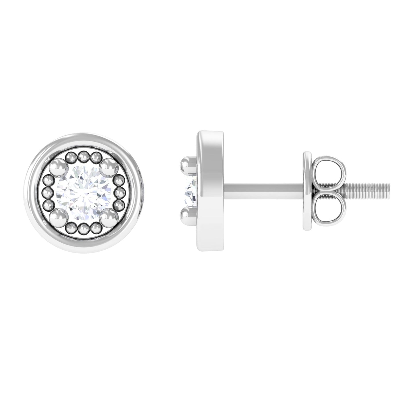 Genuine Diamond Vintage Stud Earrings with Screw Back