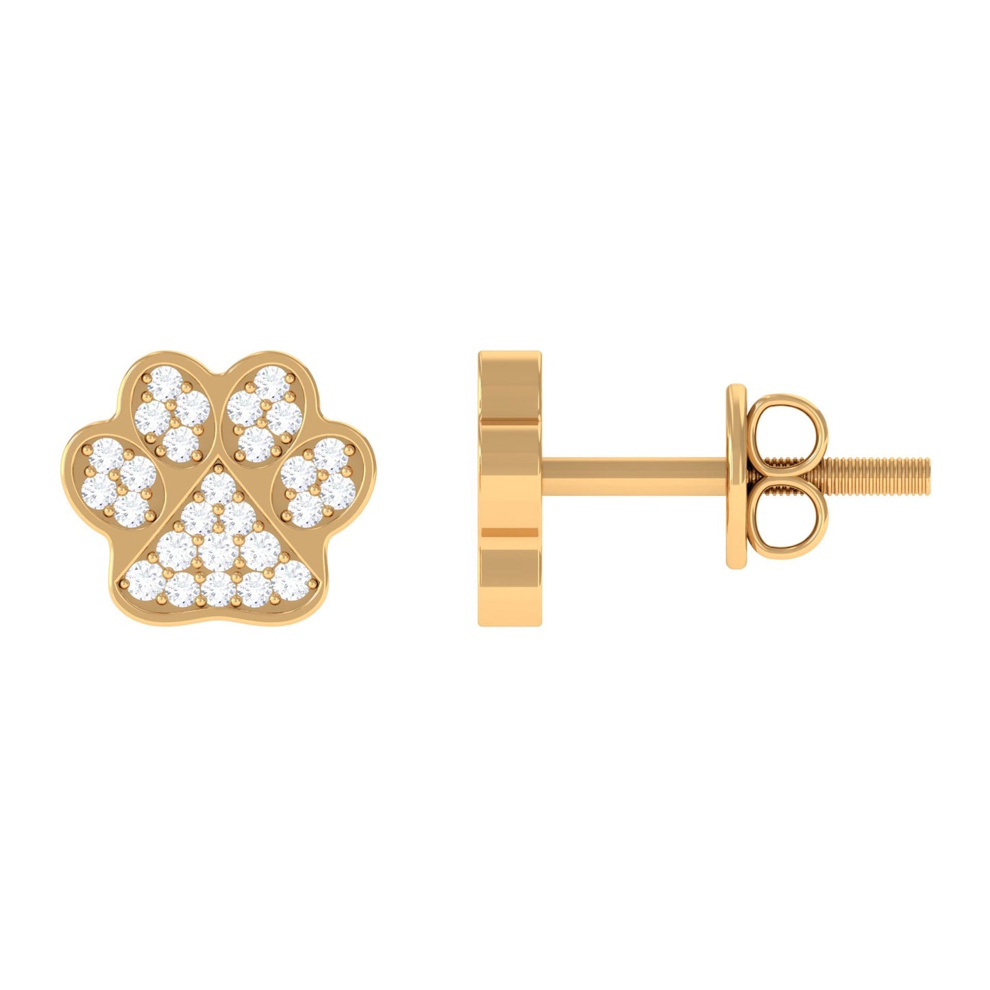 Real Diamond Cute Paw Stud Earrings