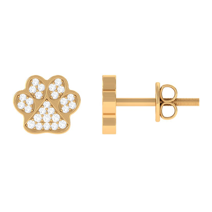 Real Diamond Cute Paw Stud Earrings