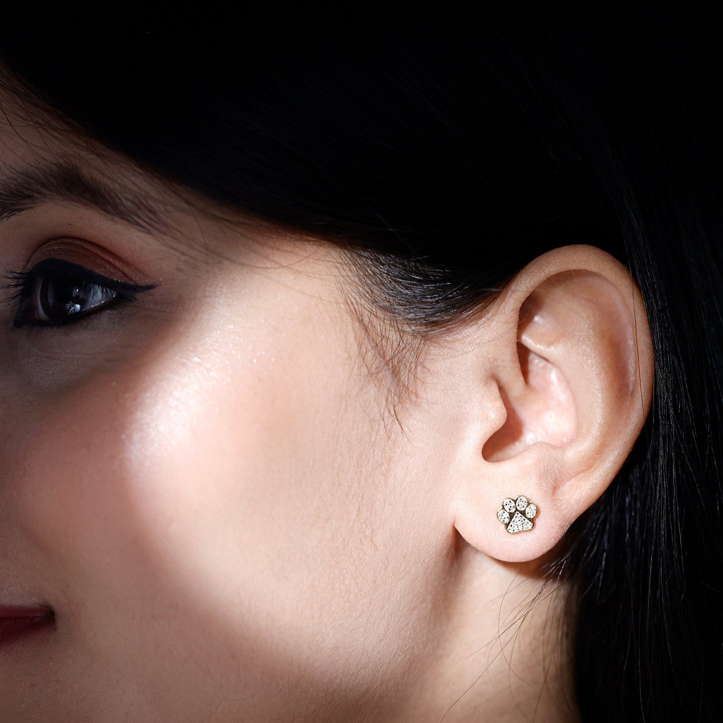Real Diamond Cute Paw Stud Earrings