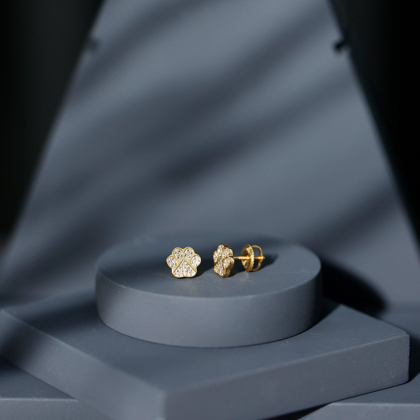 Real Diamond Cute Paw Stud Earrings