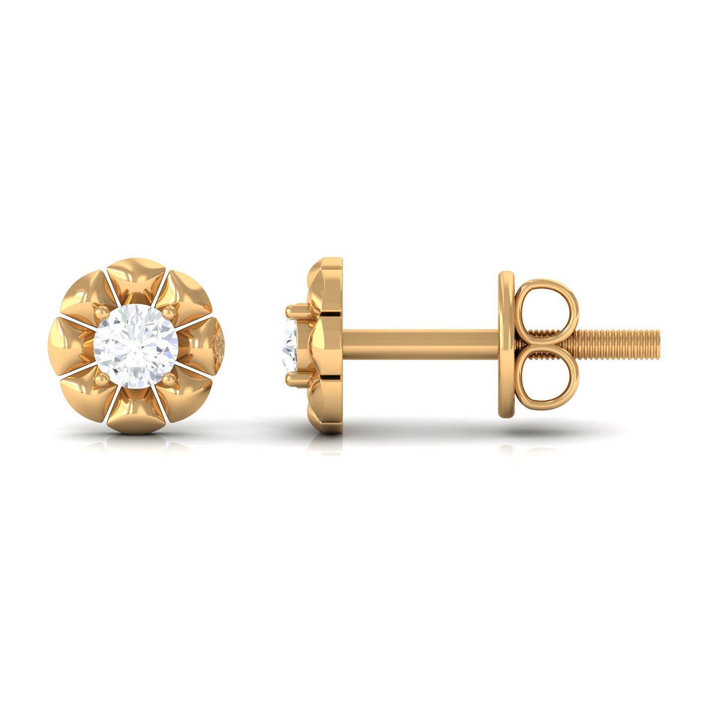 Natural Diamond Cute Flower Stud Earrings with Screw Back
