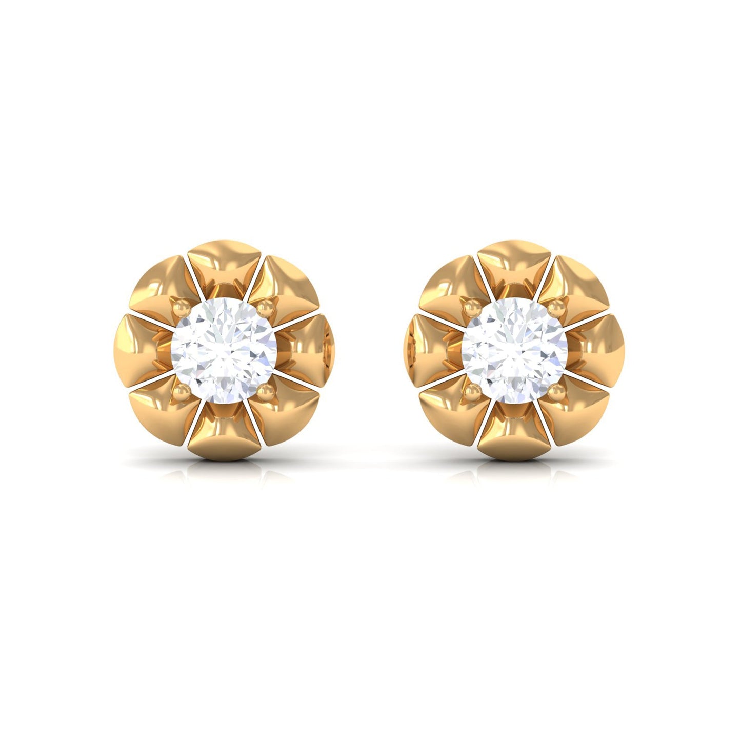 Natural Diamond Cute Flower Stud Earrings with Screw Back