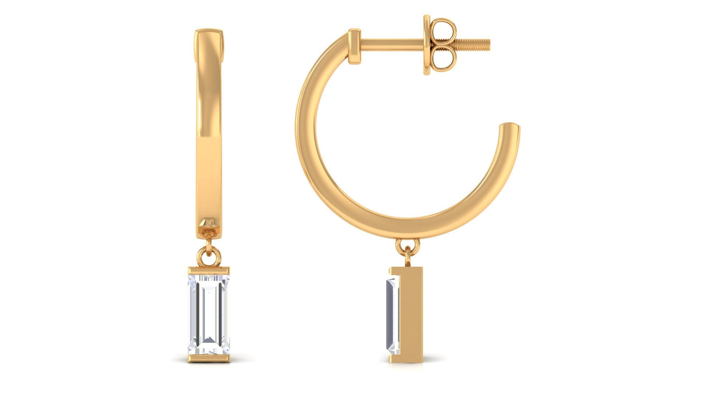 Natural Baguette Diamond Drop Hoop Earrings