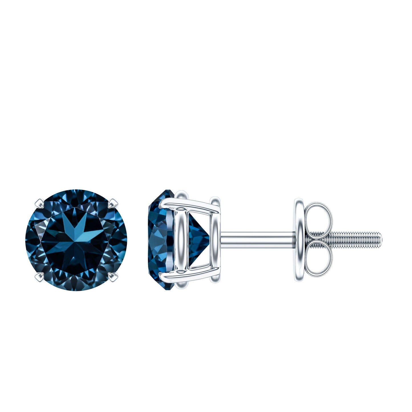 Genuine London Blue Topaz Solitaire Stud Earrings in Prong Setting
