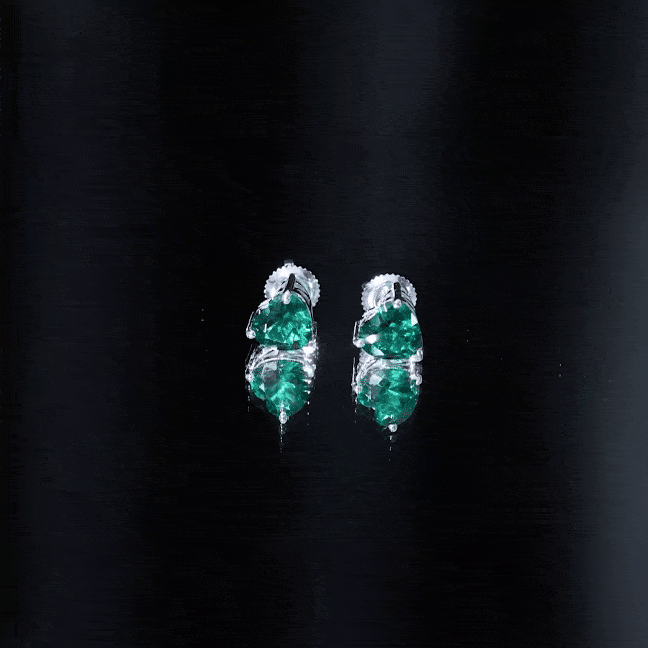 7MM Heart Shape Lab Created Emerald Solitaire Stud Earrings