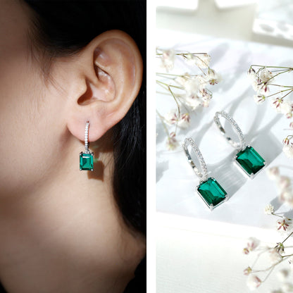 Certified Lab Created Emerald Hoop Drop Earrings For Women