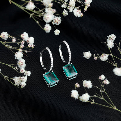 Certified Lab Created Emerald Hoop Drop Earrings For Women