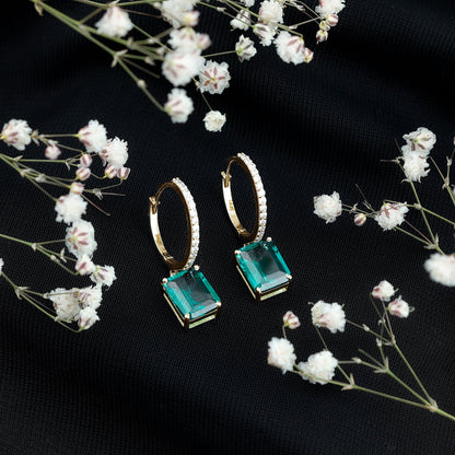 Certified Lab Created Emerald Hoop Drop Earrings For Women