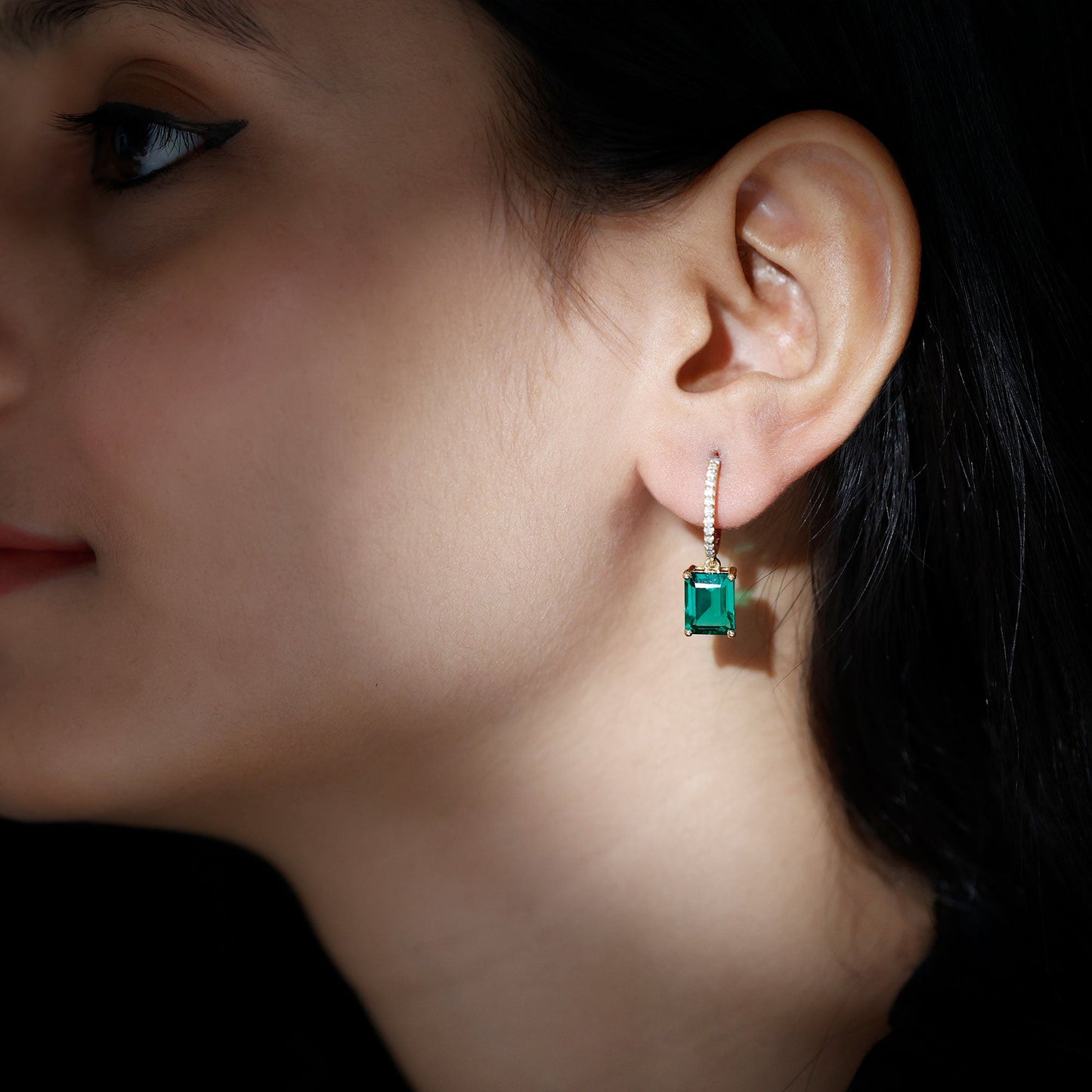 Certified Lab Created Emerald Hoop Drop Earrings For Women