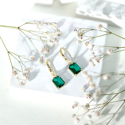 Certified Lab Created Emerald Hoop Drop Earrings For Women
