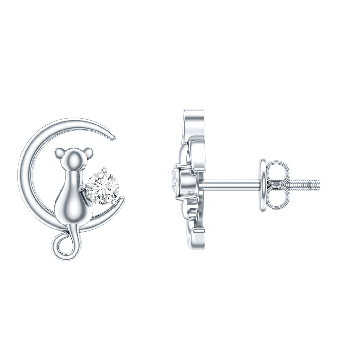 Certified Cat Moon Earrings with Moissanite