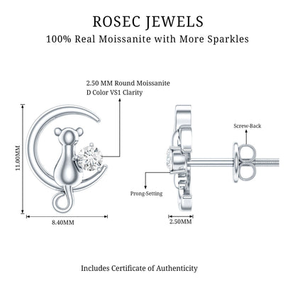 Certified Cat Moon Earrings with Moissanite