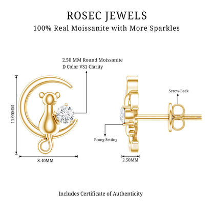 Certified Cat Moon Earrings with Moissanite