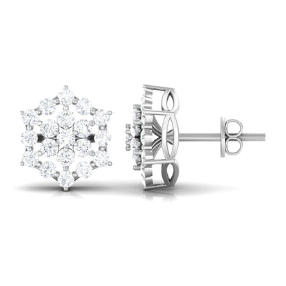 Certified Moissanite Flower Cluster Earrings with Screw Back