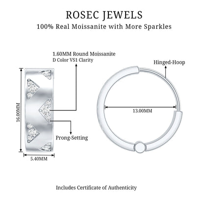 Certified Moissanite Hinged Hoop Earrings for Women