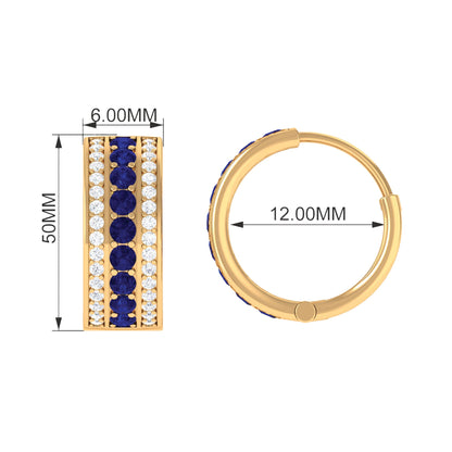 Lab Created Blue Sapphire and Diamond Hoop Earrings For Her