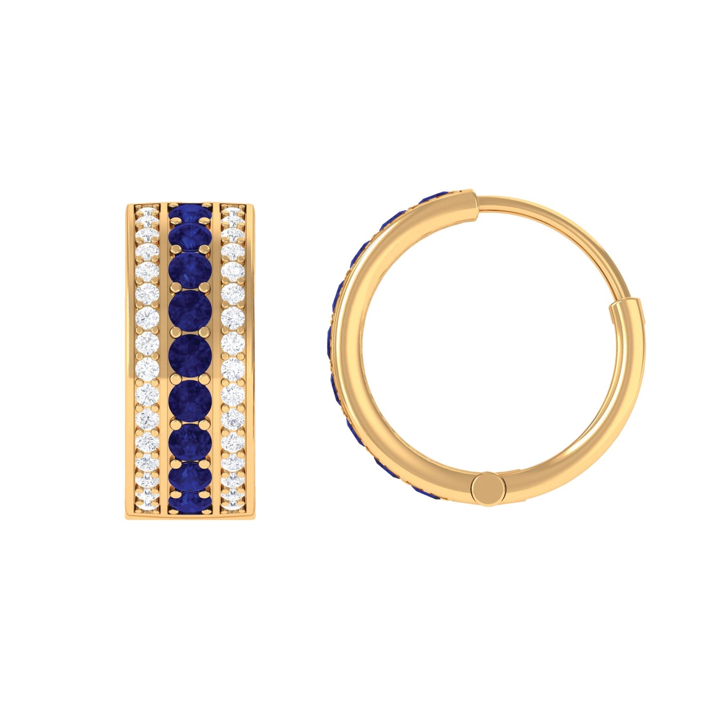 Lab Created Blue Sapphire and Diamond Hoop Earrings For Her