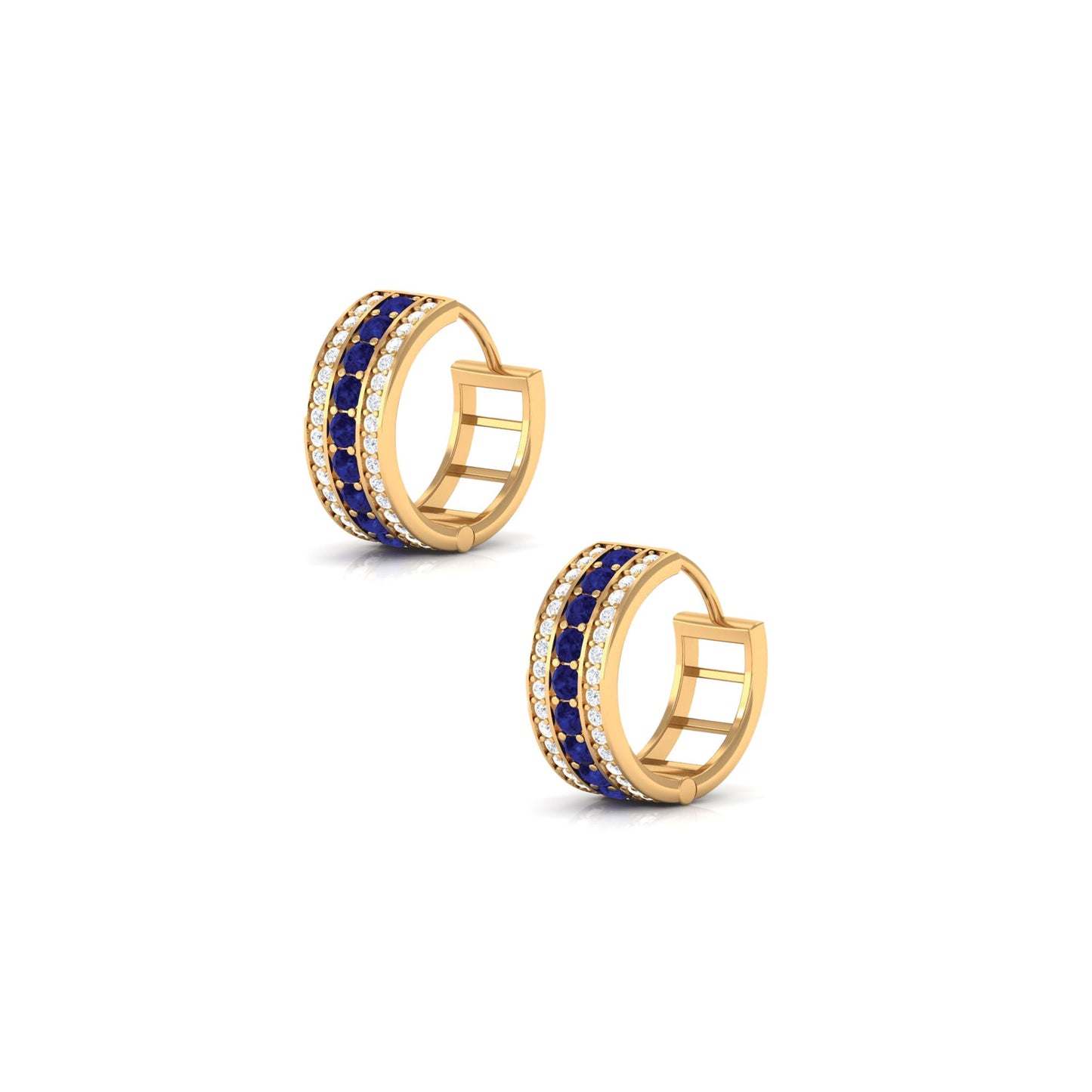 Lab Created Blue Sapphire and Diamond Hoop Earrings For Her
