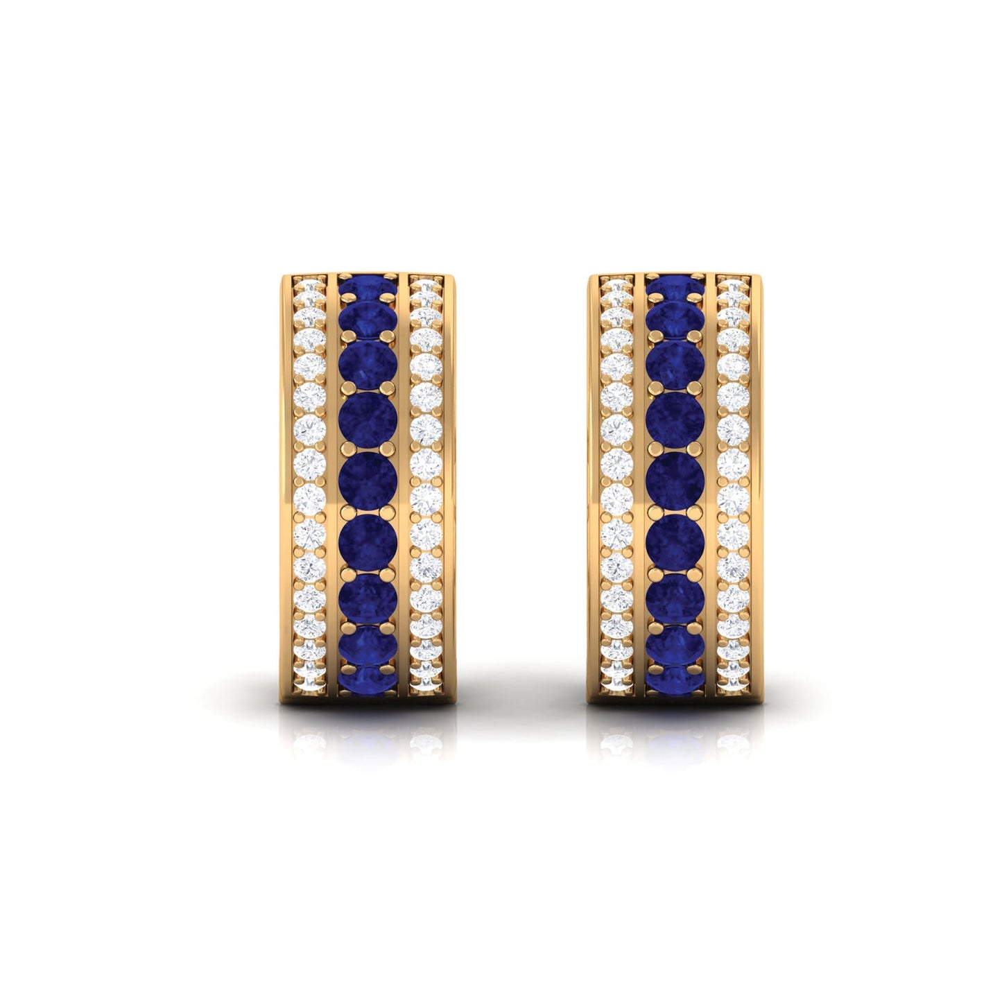 Lab Created Blue Sapphire and Diamond Hoop Earrings For Her