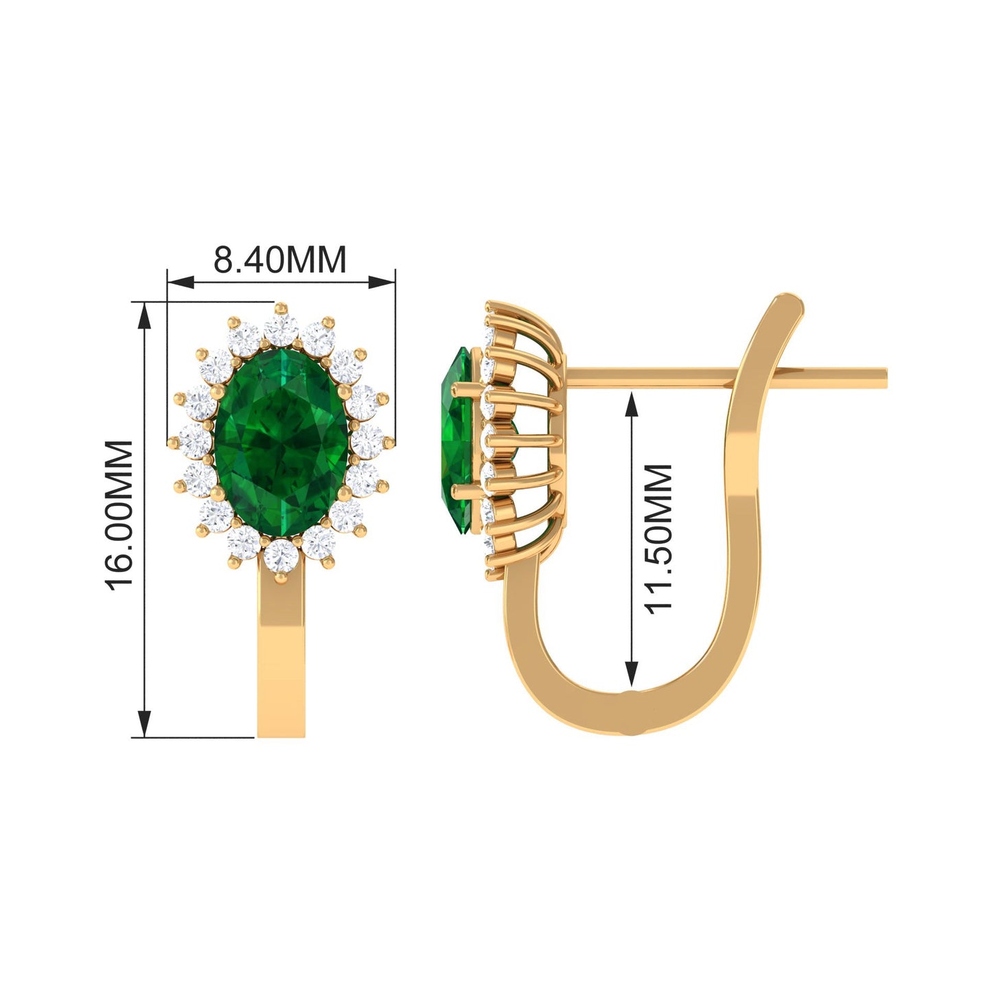 1.7 Carat Oval Cut Created Emerald and Diamond Halo Stud Earrings