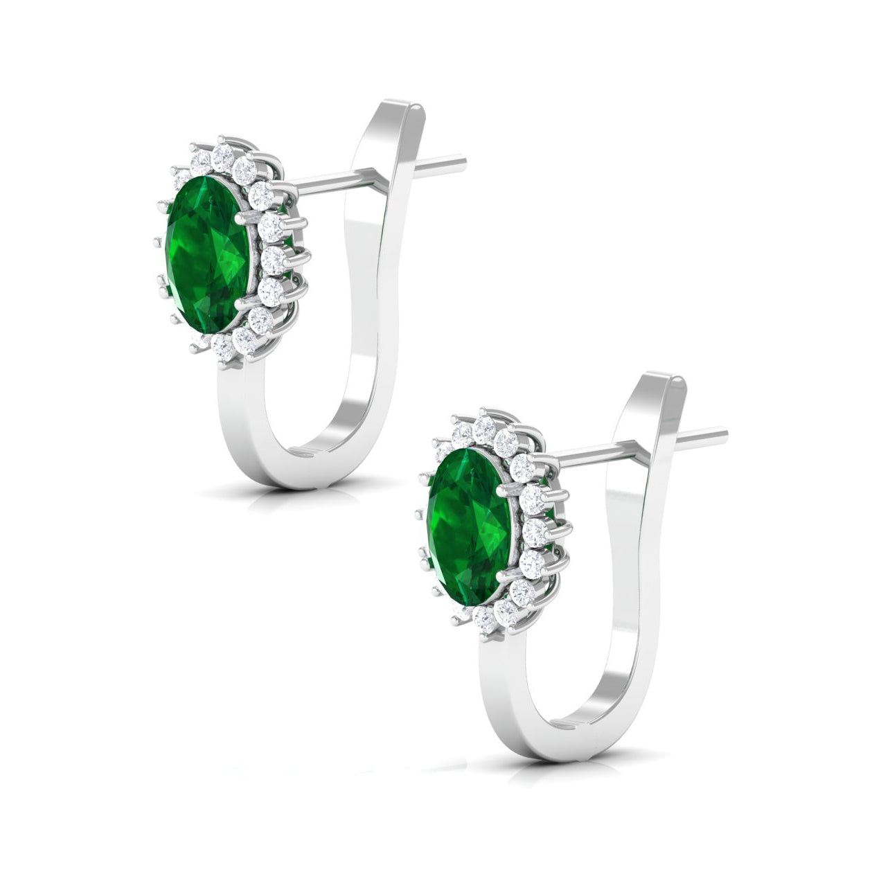 1.7 Carat Oval Cut Created Emerald and Diamond Halo Stud Earrings