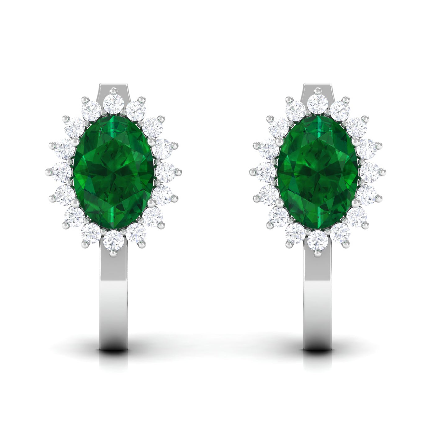 1.7 Carat Oval Cut Created Emerald and Diamond Halo Stud Earrings