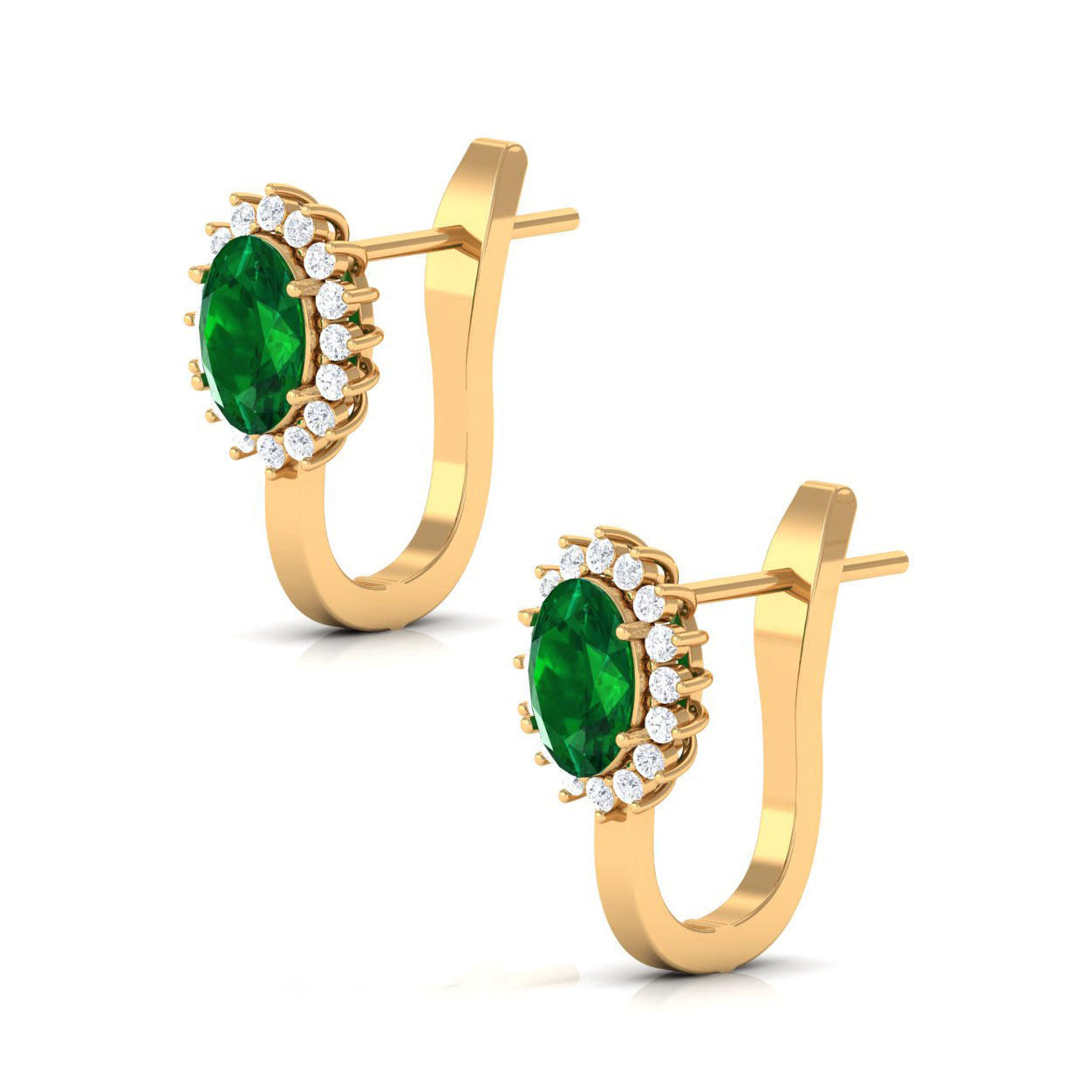 1.7 Carat Oval Cut Created Emerald and Diamond Halo Stud Earrings
