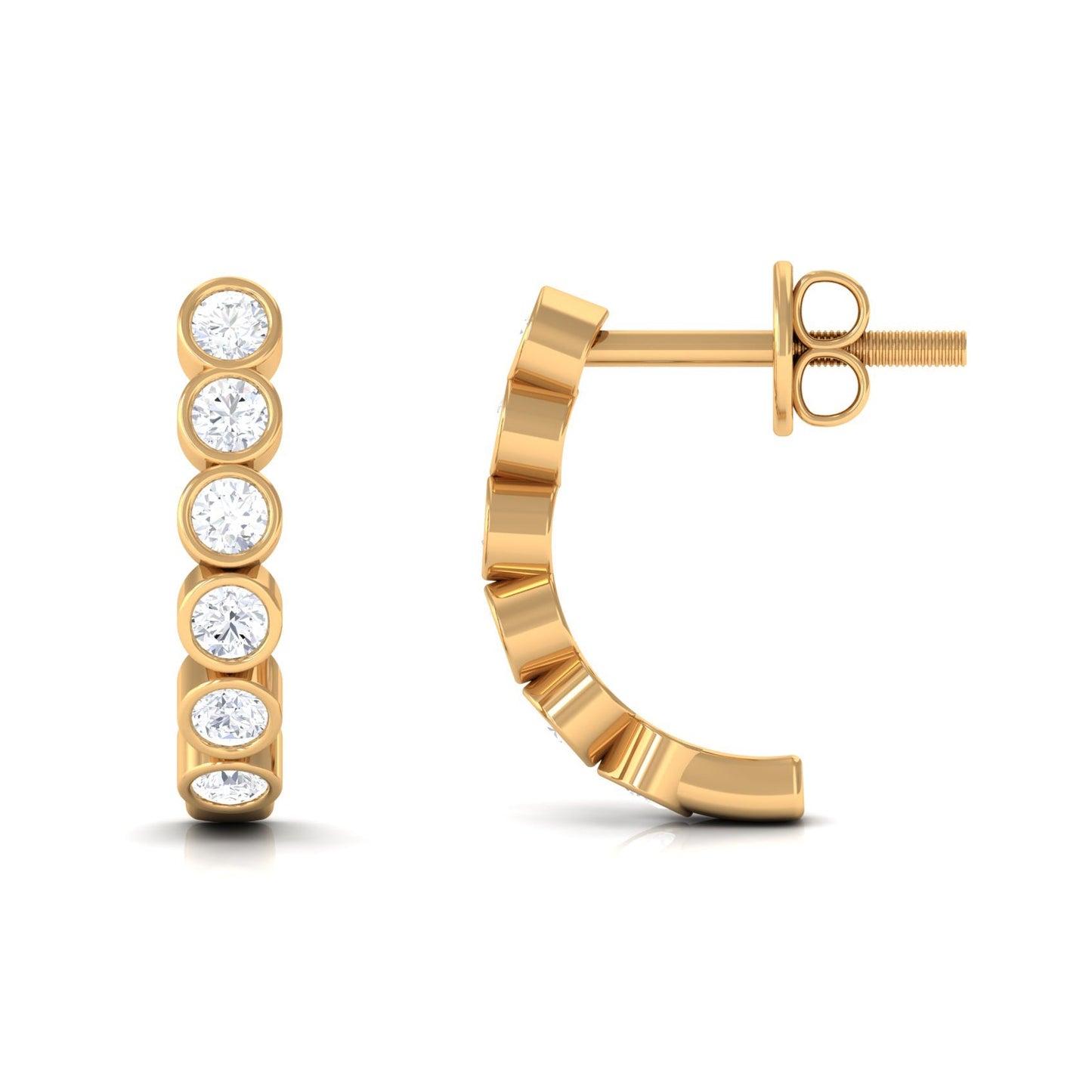 Bezel Set Round Moissanite Simple J Hoop Earrings