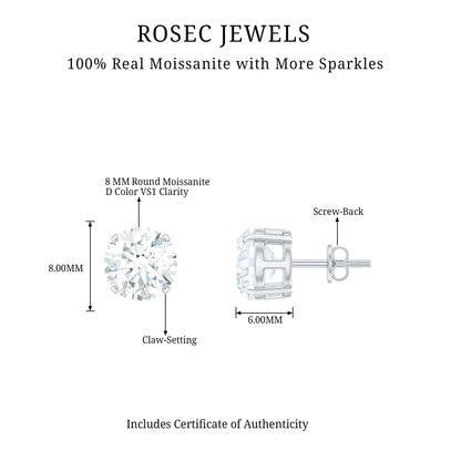 4.2 Carat Round Cut Moissanite Solitaire Stud Earrings