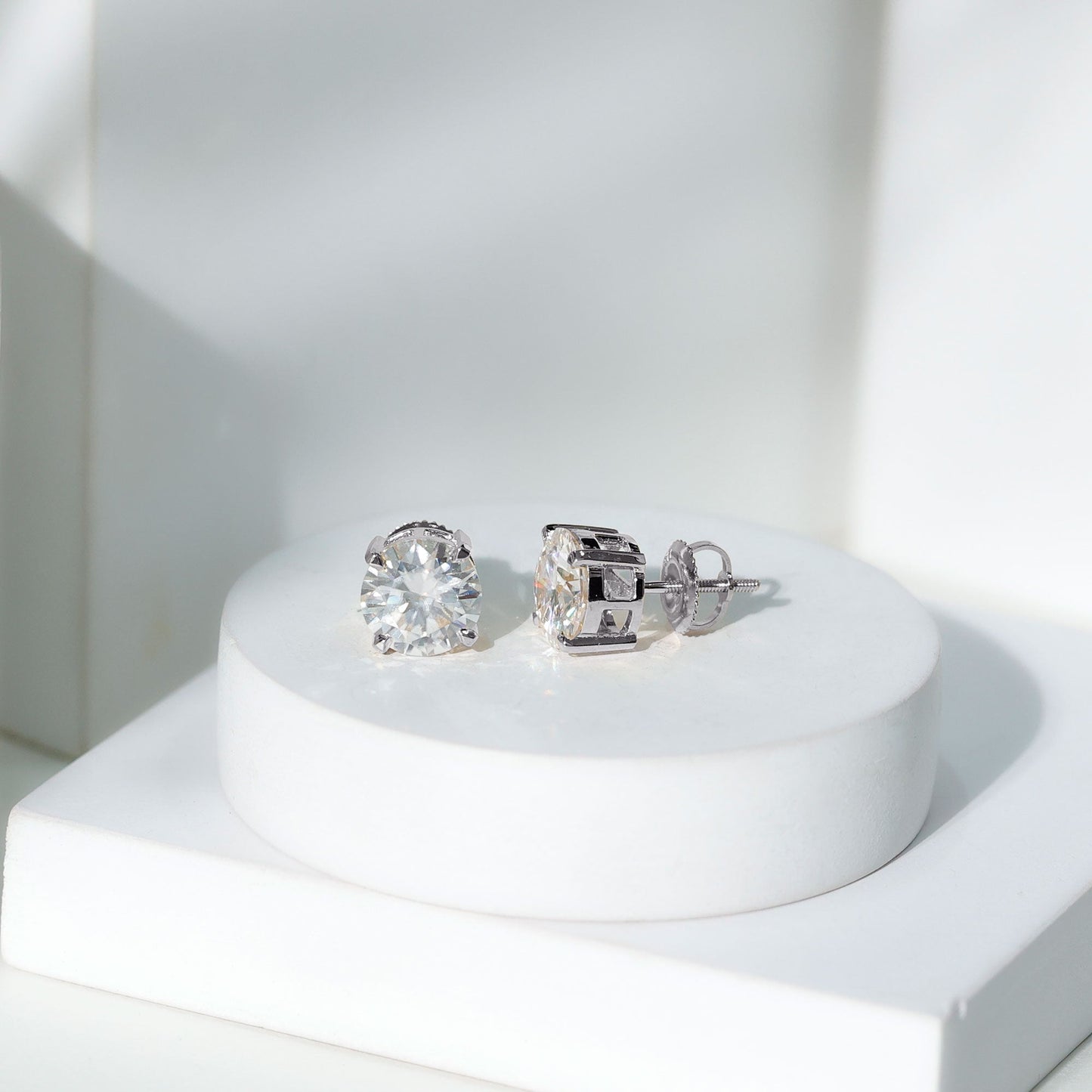 4.2 Carat Round Cut Moissanite Solitaire Stud Earrings
