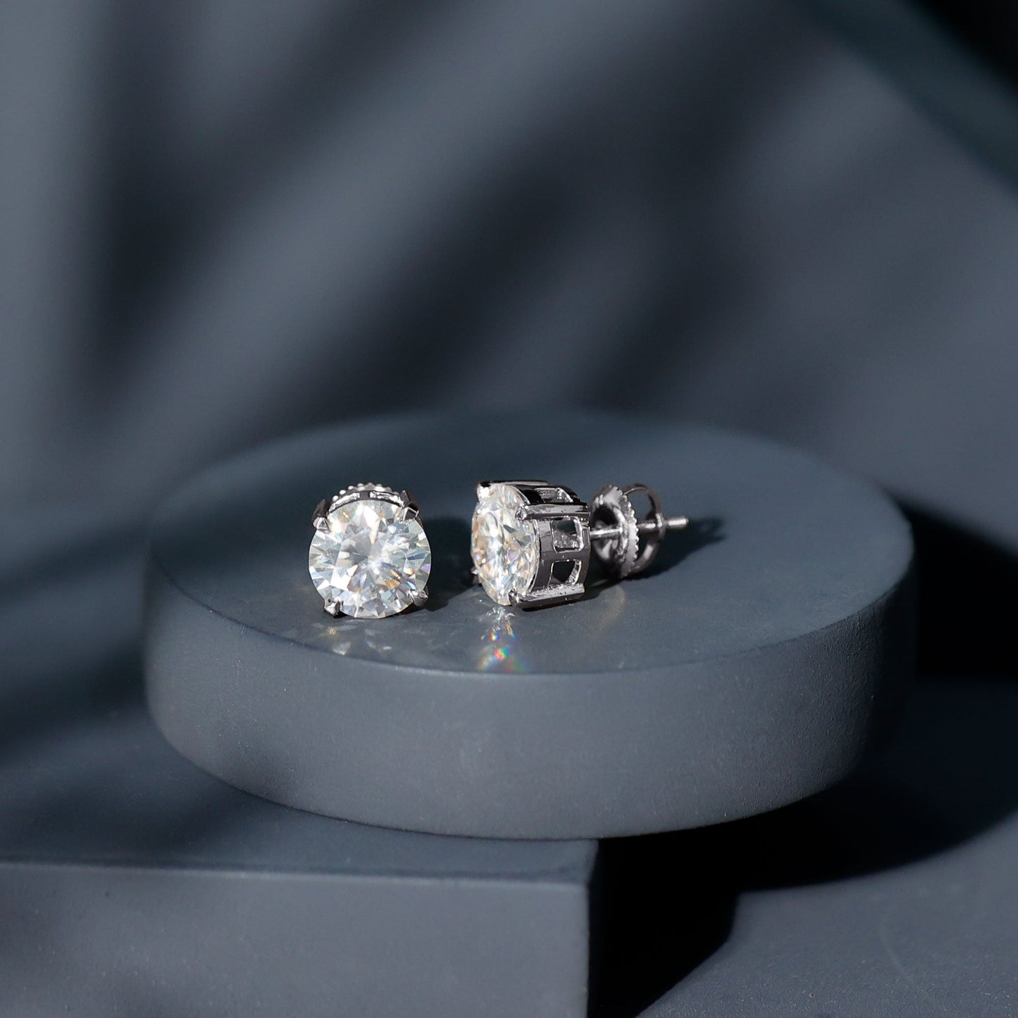 4.2 Carat Round Cut Moissanite Solitaire Stud Earrings