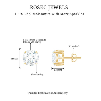 4.2 Carat Round Cut Moissanite Solitaire Stud Earrings