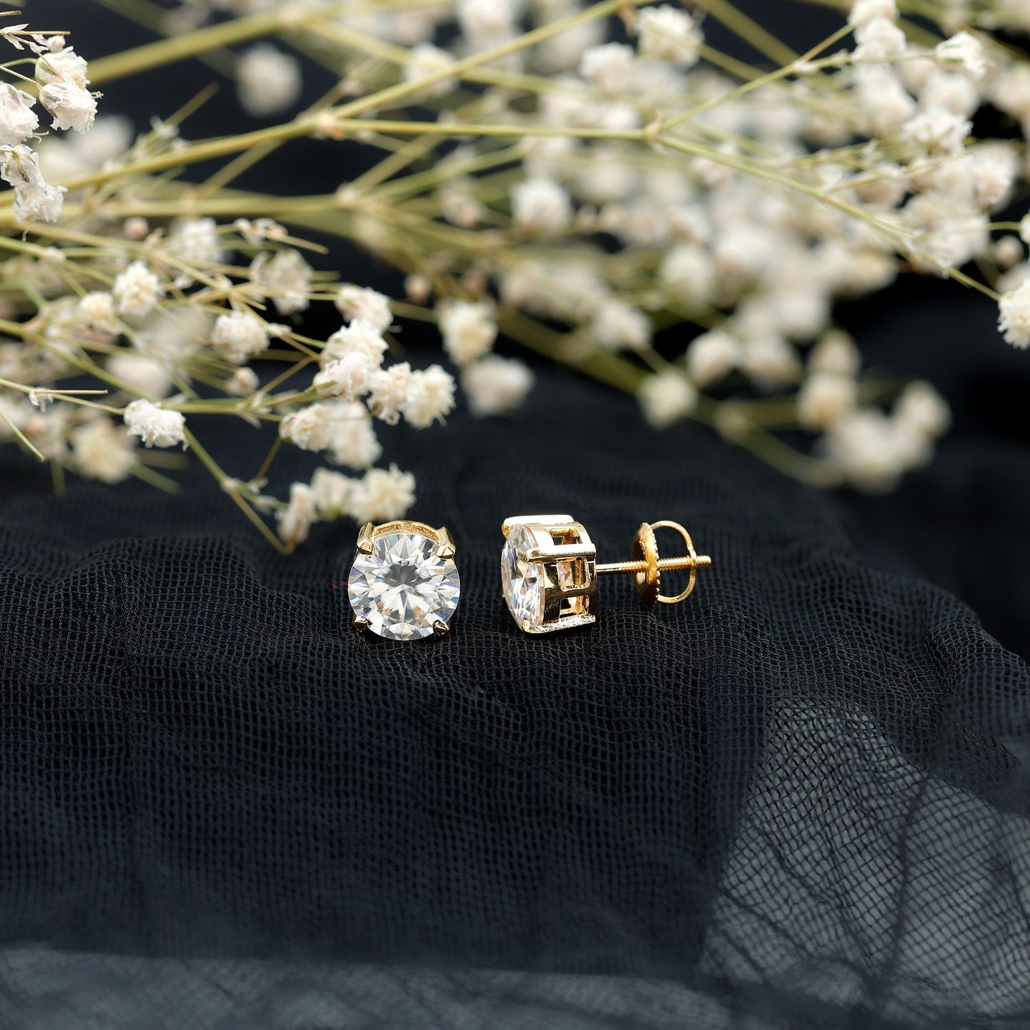 4.2 Carat Round Cut Moissanite Solitaire Stud Earrings