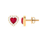 Heart Shape Lab Grown Ruby Halo Stud Earrings with Diamond