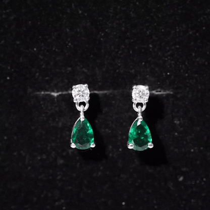 Pear Cut Lab Created Emerald and Moissanite Teardrop Earrings