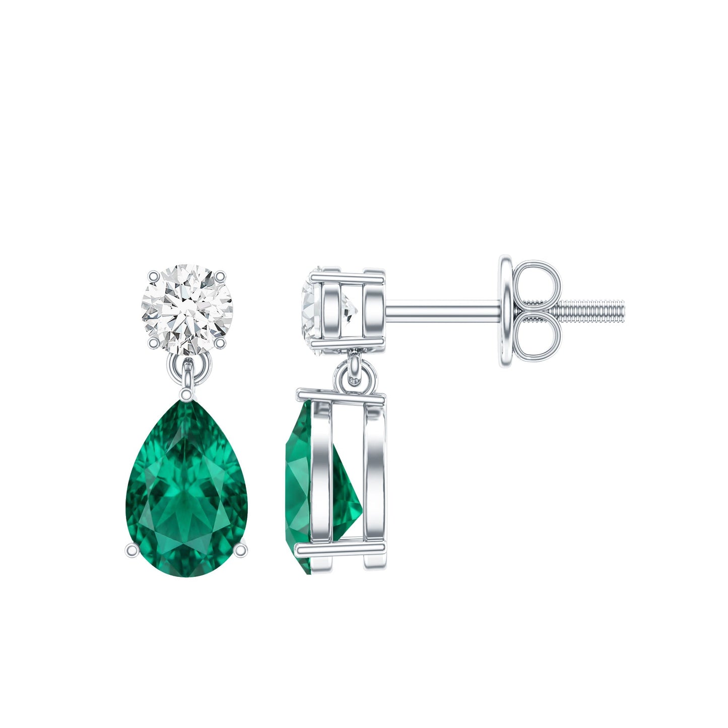 Pear Cut Lab Created Emerald and Moissanite Teardrop Earrings