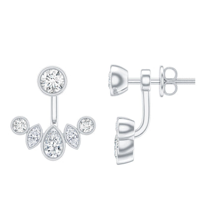 Bezel Set Certified Moissanite Ear Jacket Earrings for Women