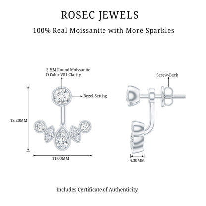 Bezel Set Certified Moissanite Ear Jacket Earrings for Women