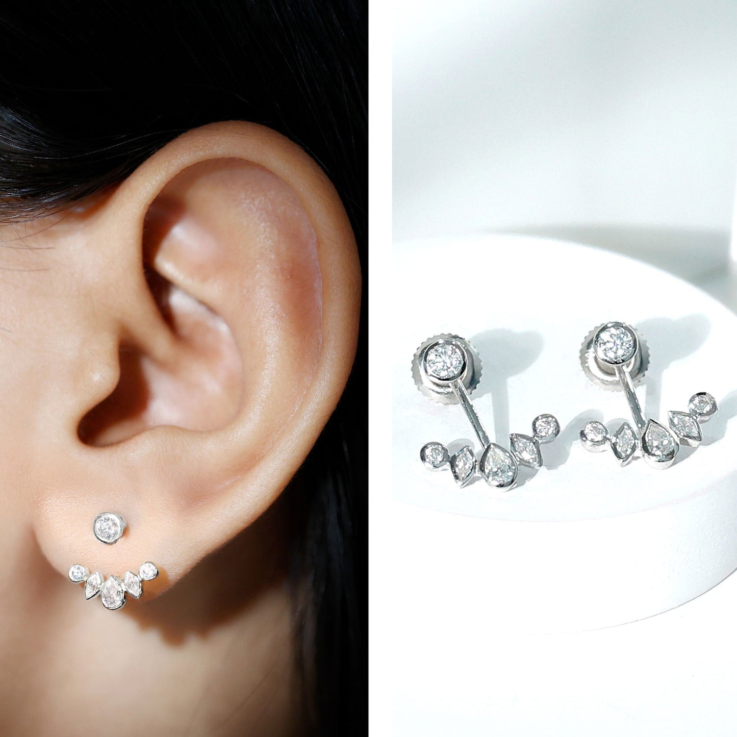 Bezel Set Certified Moissanite Ear Jacket Earrings for Women