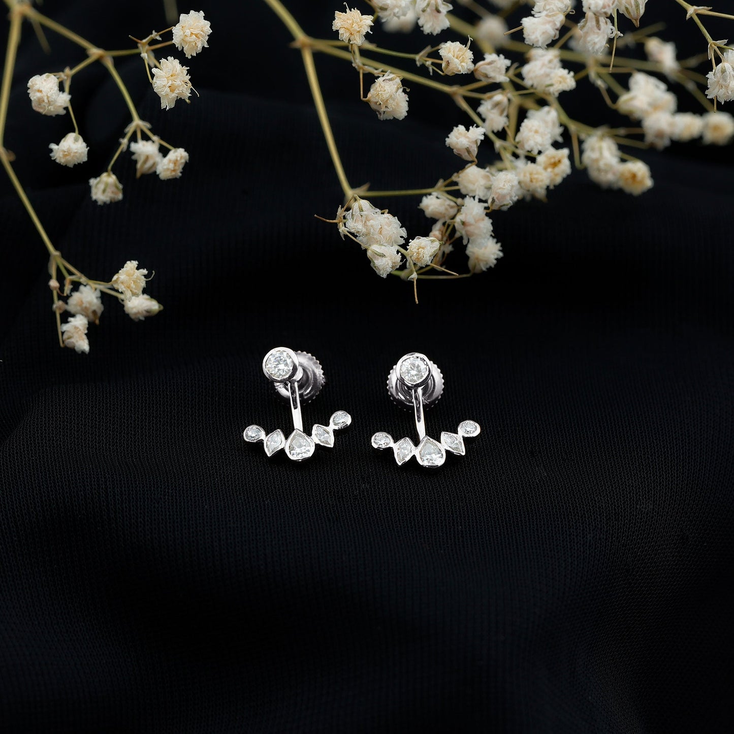 Bezel Set Certified Moissanite Ear Jacket Earrings for Women