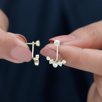 Bezel Set Certified Moissanite Ear Jacket Earrings for Women