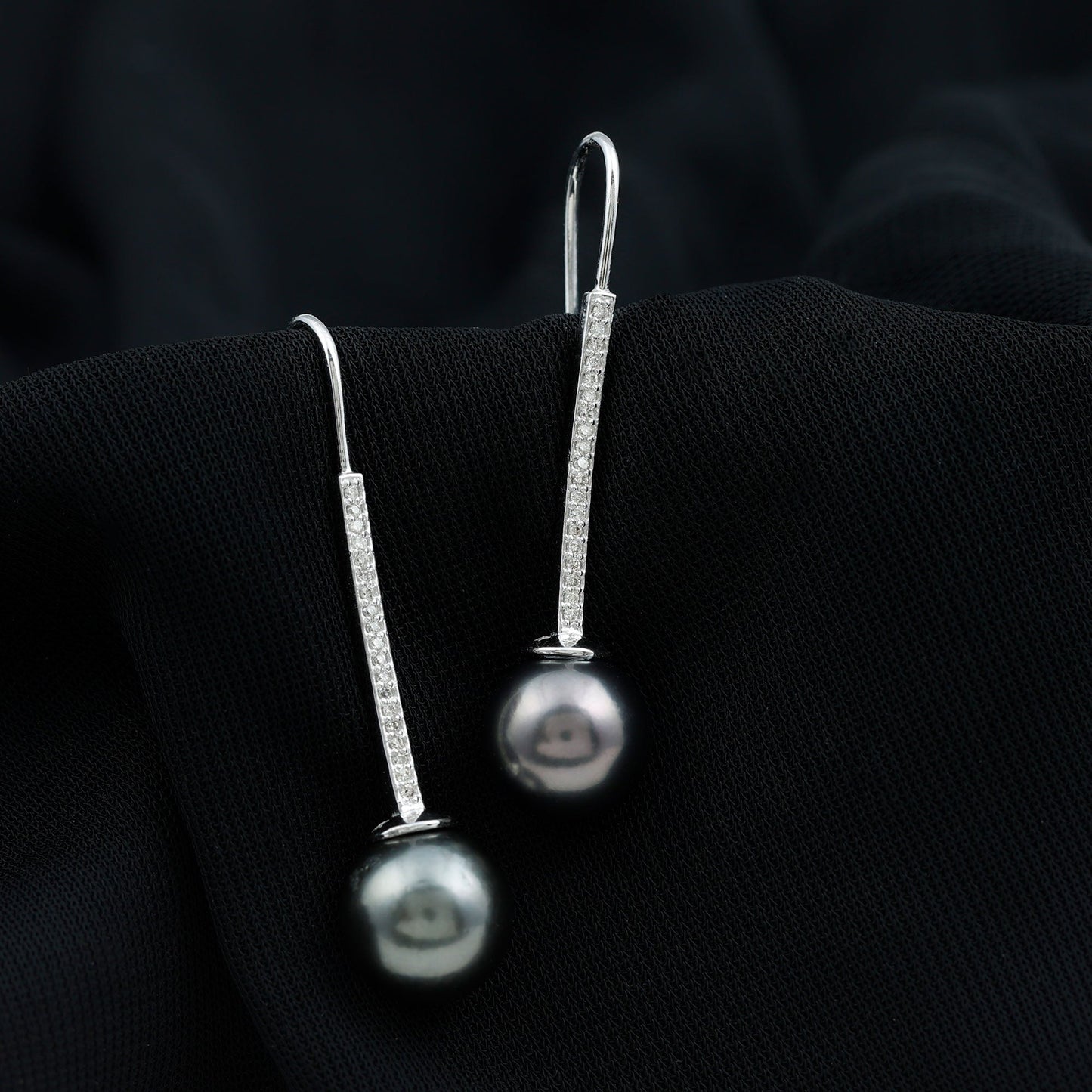 15 Carat Tahitian Pearl Dangle Earrings with Diamond Stones