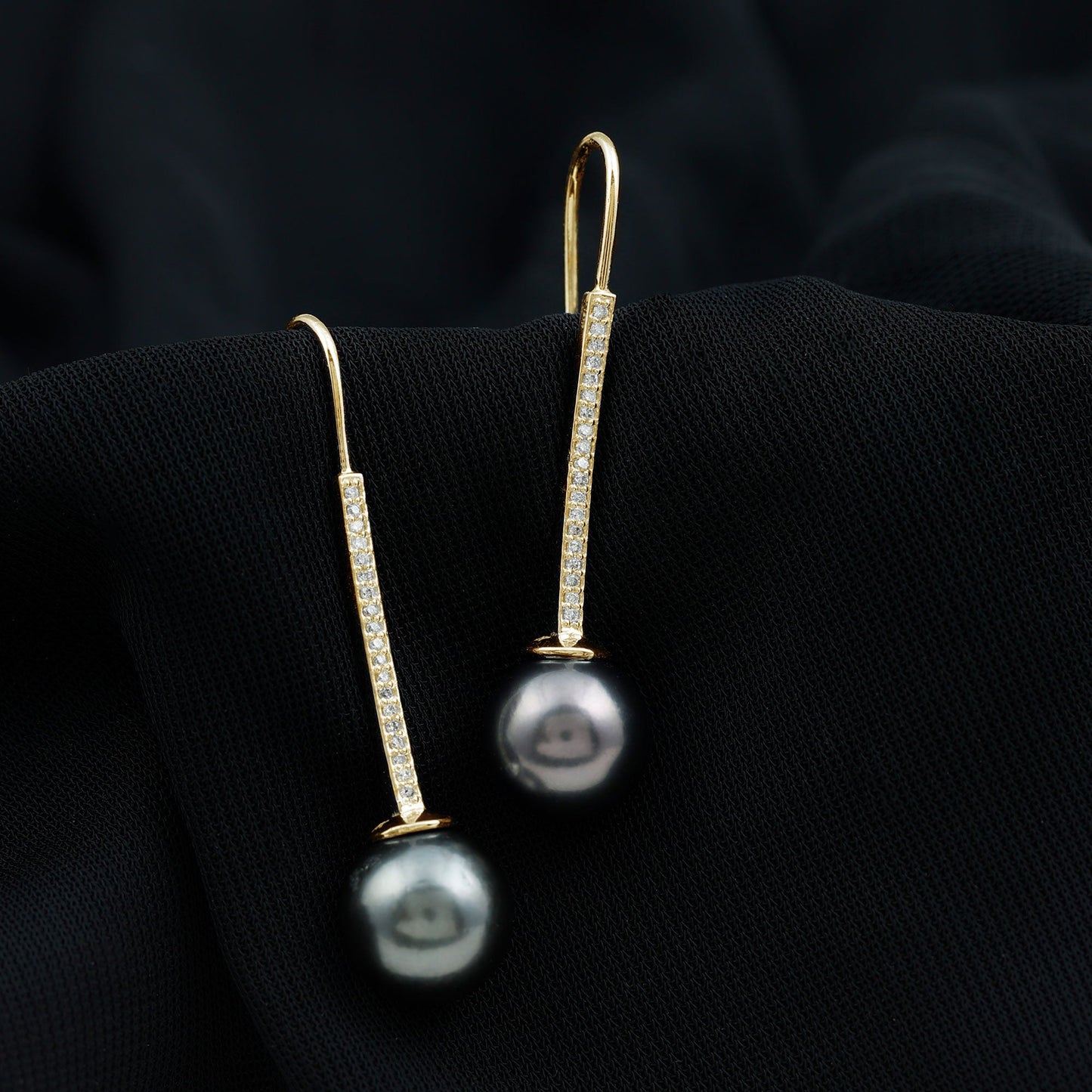 15 Carat Tahitian Pearl Dangle Earrings with Diamond Stones