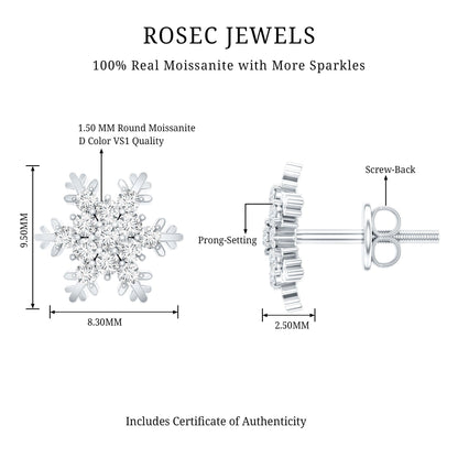 Certified Moissanite Snowflake Stud Earrings
