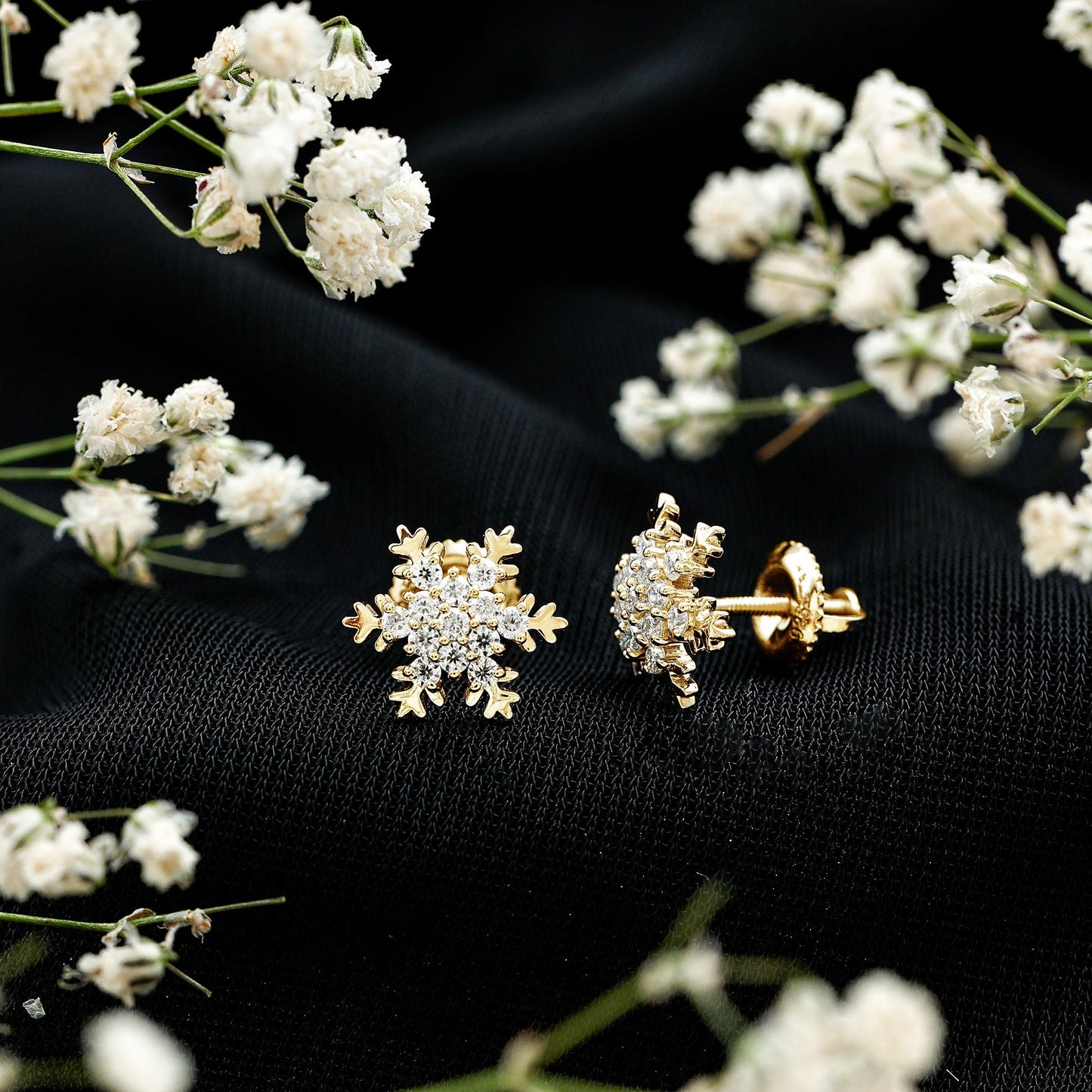 Certified Moissanite Snowflake Stud Earrings